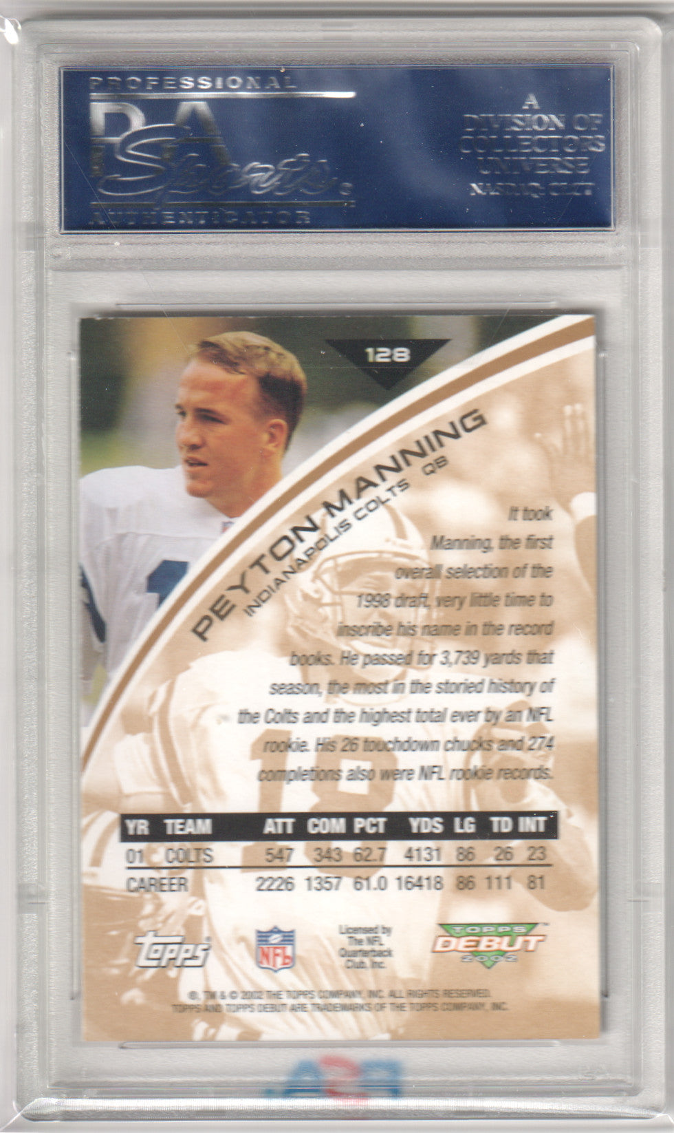 PEYTON MANNING 2002 Topps Debut #128 PSA 10 GEM MINT - COLTS
