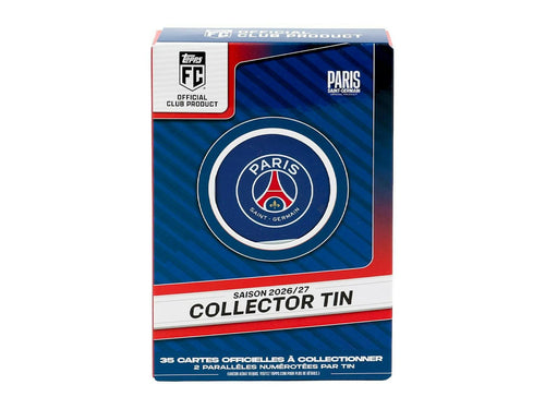 2026/27 Topps Paris Saint-Germain Soccer Collector Tin containing 35 trading cards
2026/27 Topps PSG soccer base cards featuring Paris Saint-Germain players
2026/27 Topps Paris Saint-Germain serial-numbered soccer parallel card
2026/27 Topps PSG For The Badge collectible soccer trading card
2026/27 Topps Paris Saint-Germain Gold Vault Limited Edition card
2026/27 Topps PSG Base Card Autograph featuring a Paris Saint-Germain player
2026/27 Topps PSG Gold Foilfractor one-of-one autograph tra