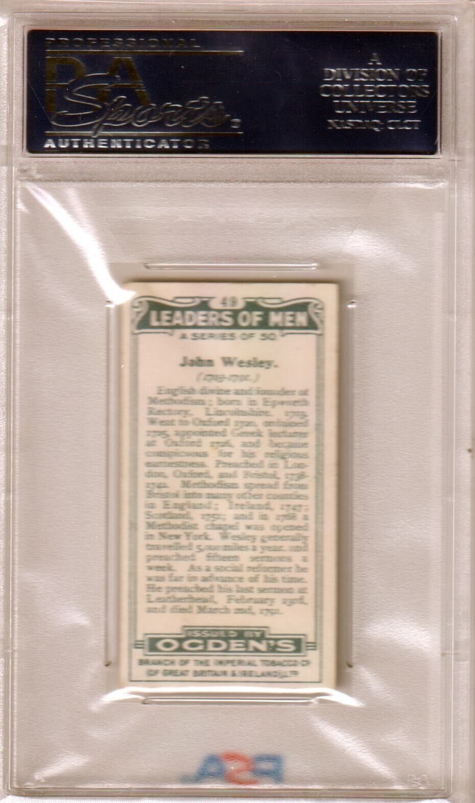 1924 Ogden's LTD John Wesley Leaders of Men #49 Graded PSA 6 EX - MT - Columbia Hobby - Sports Card Boxes - Toploaders - Card Savers