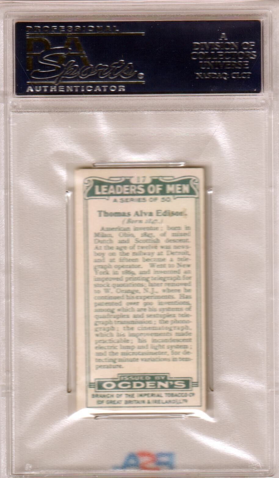 1924 Ogden's LTD Thomas Edison Leaders of Men #17 Graded PSA 7 NM - Columbia Hobby - Sports Card Boxes - Toploaders - Card Savers