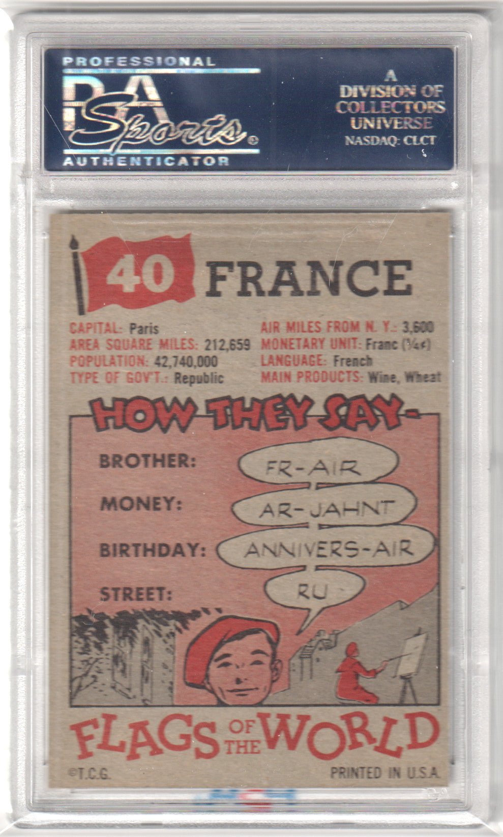 1956 Flags Of World France #40 PSA 7 NM - Columbia Hobby - Sports Card Boxes - Toploaders - Card Savers