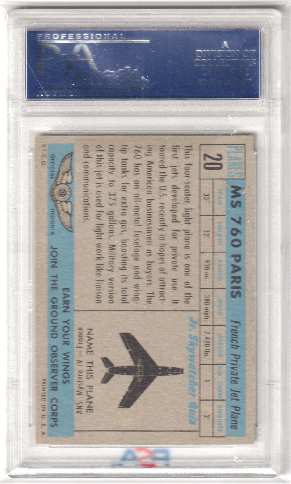 1957 Planes Red Back/Blue Back MS 760 Paris #20 PSA 7 - Columbia Hobby - Sports Card Boxes - Toploaders - Card Savers