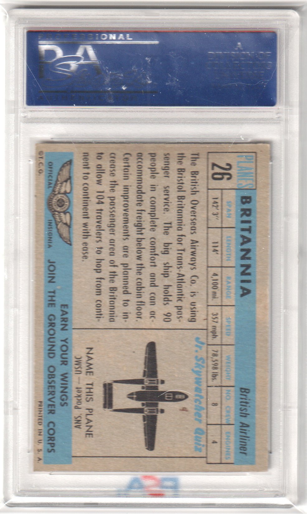 1957 Planes Red Blue Back Britannia #26 PSA 7 NM Pop 3 - Columbia Hobby - Sports Card Boxes - Toploaders - Card Savers