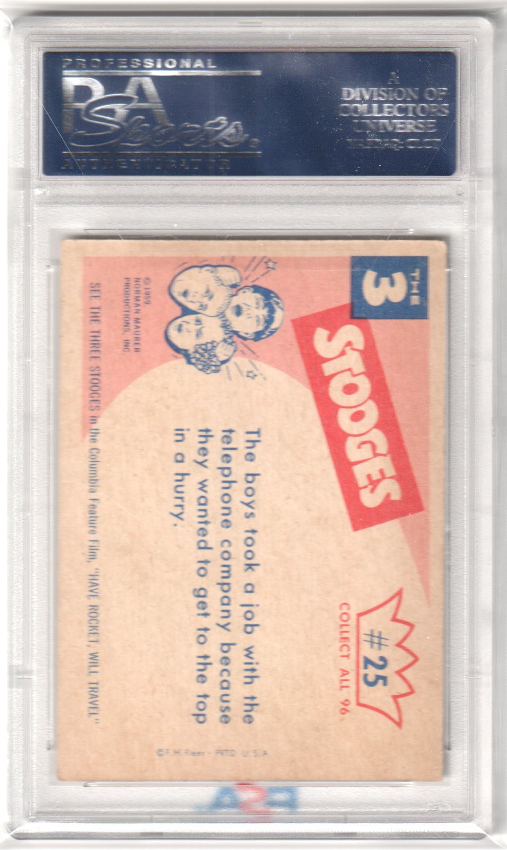 1959 The 3 Stooges Next Time We'll Take #25 PSA 5 - Columbia Hobby - Sports Card Boxes - Toploaders - Card Savers