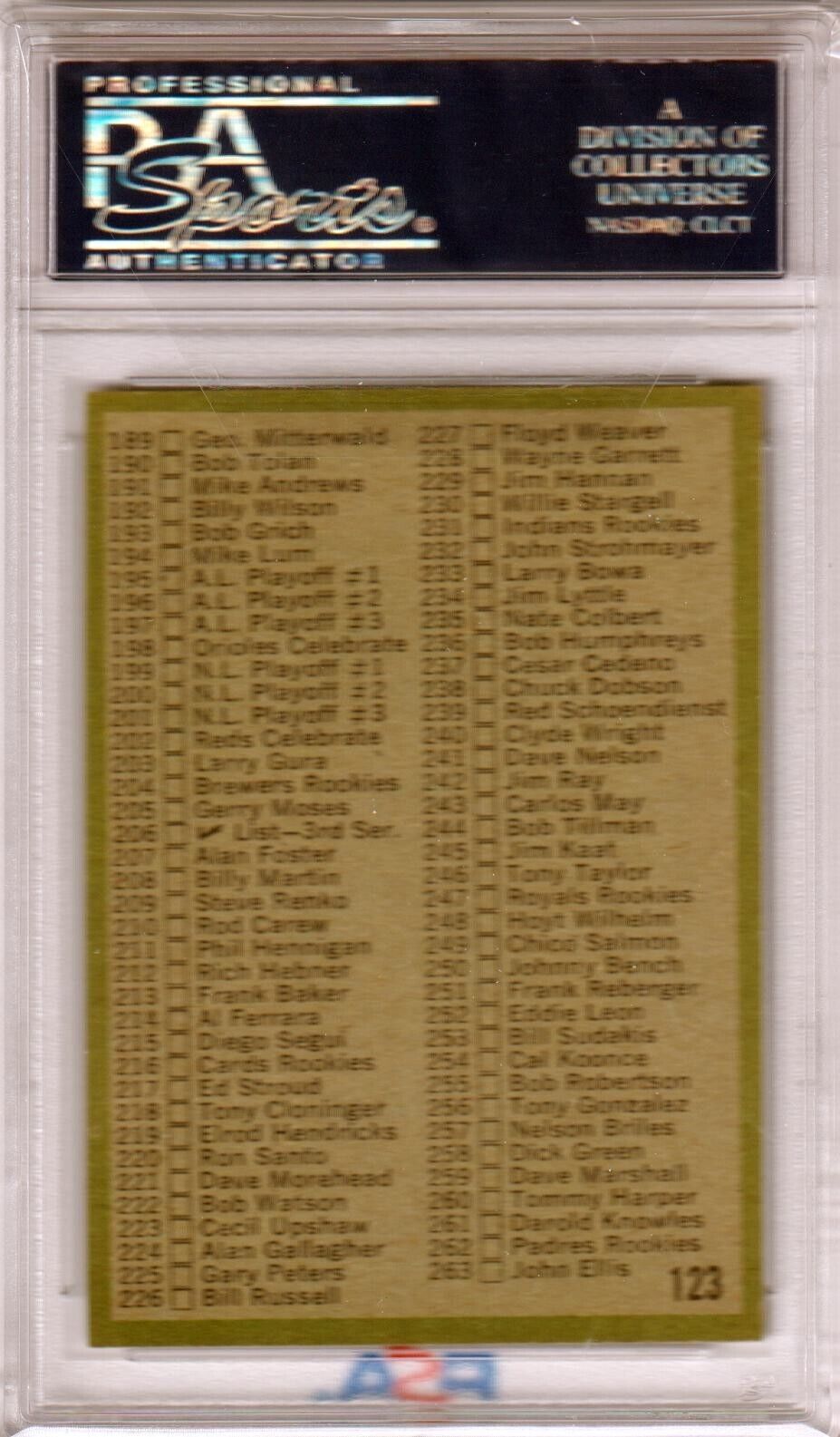 1971 Topps Checklist #123 PSA 7 NM - Columbia Hobby - Sports Card Boxes - Toploaders - Card Savers