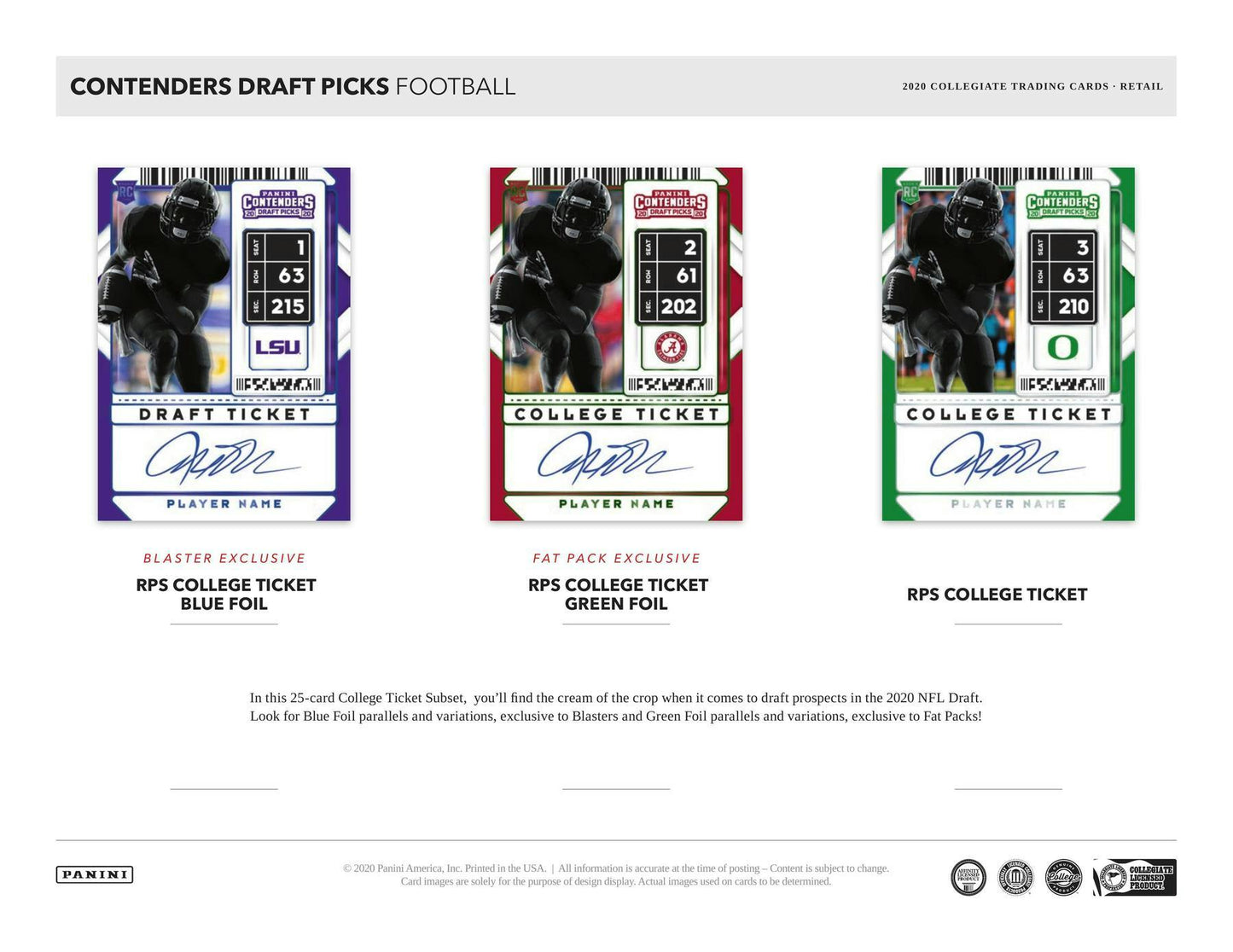 2020 Panini Contenders Draft Picks Football 7 - Pack Blaster Box - Columbia Hobby - Sports Card Boxes - Toploaders - Card Savers