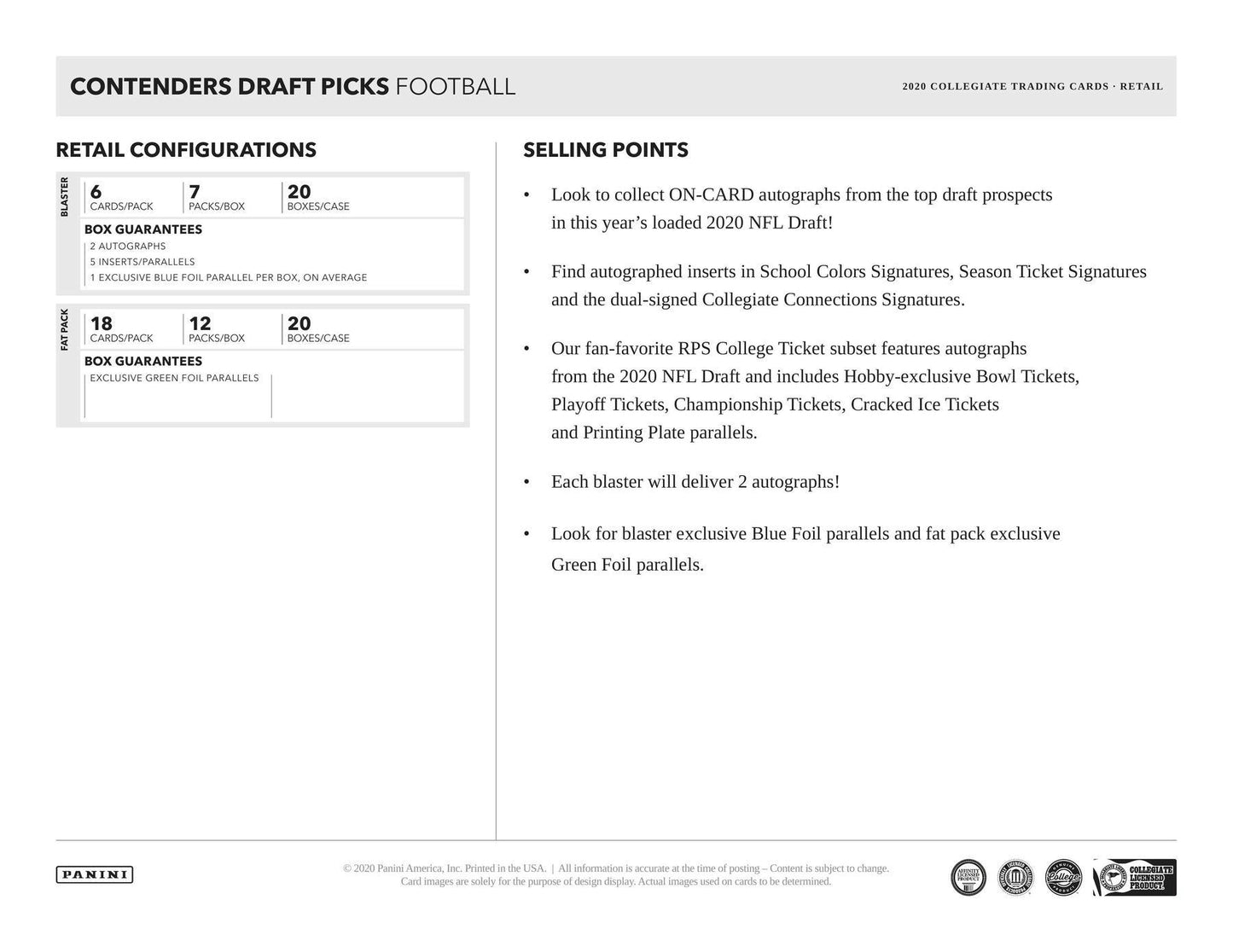 2020 Panini Contenders Draft Picks Football 7 - Pack Blaster Box - Columbia Hobby - Sports Card Boxes - Toploaders - Card Savers