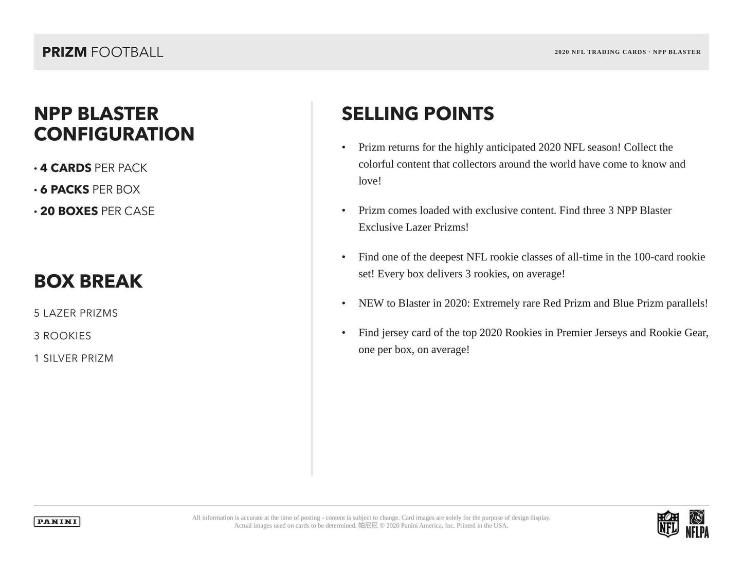 2020 Panini Prizm Football 6 - Pack Blaster Box (Lazer Prizms) - Columbia Hobby - Sports Card Boxes - Toploaders - Card Savers