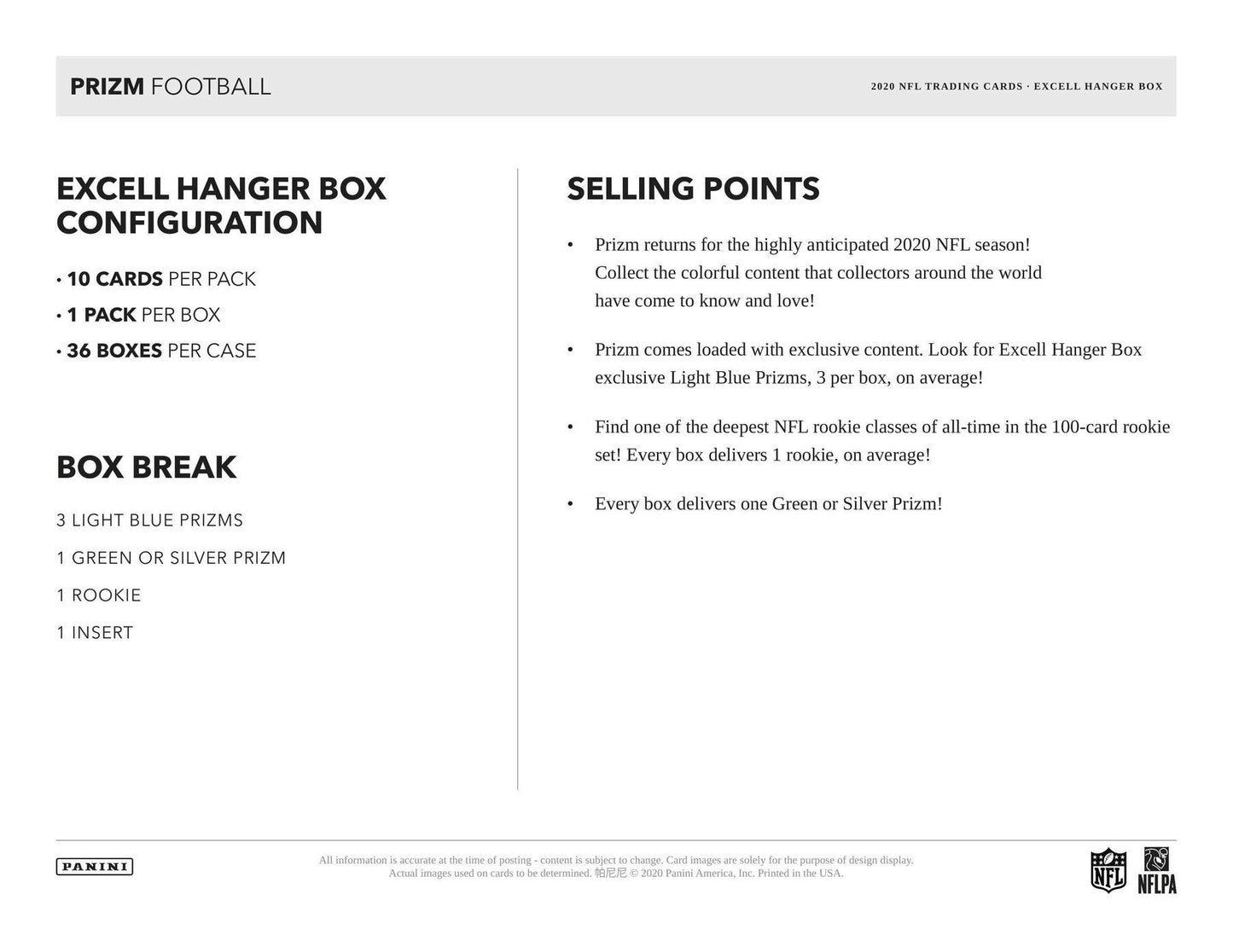 2020 Panini Prizm Football Hanger 10 - Card Box (Light Blue Prizms) - Columbia Hobby - Sports Card Boxes - Toploaders - Card Savers