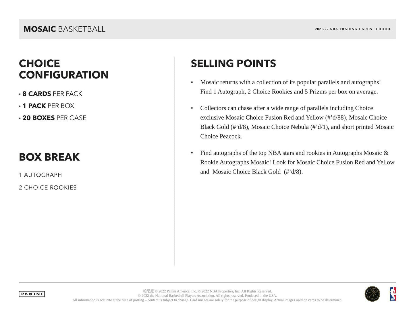 2021 - 22 Panini Mosaic Basketball Choice Box - Columbia Hobby - Sports Card Boxes - Toploaders - Card Savers