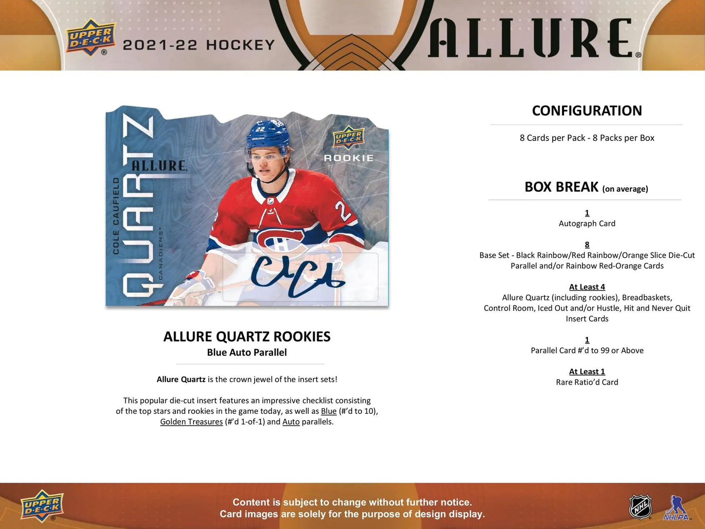 2021 - 22 Upper Deck Allure Hockey Hobby Box - Columbia Hobby - Sports Card Boxes - Toploaders - Card Savers