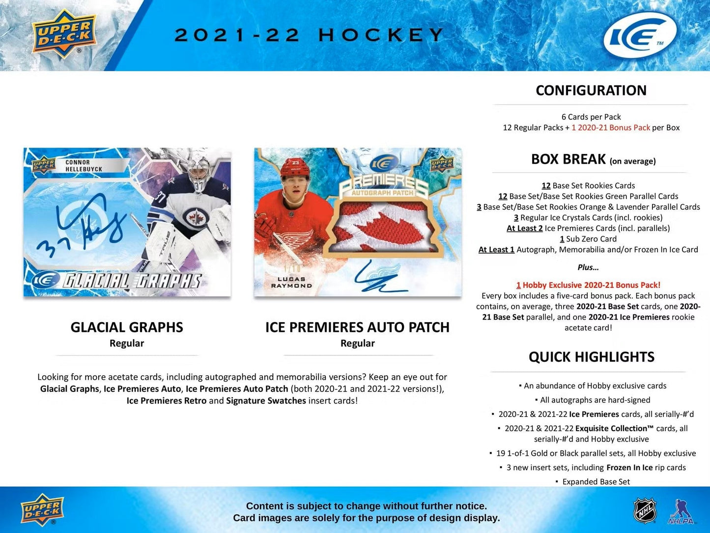 2021 - 22 Upper Deck Ice Hockey Hobby Box - Columbia Hobby - Sports Card Boxes - Toploaders - Card Savers