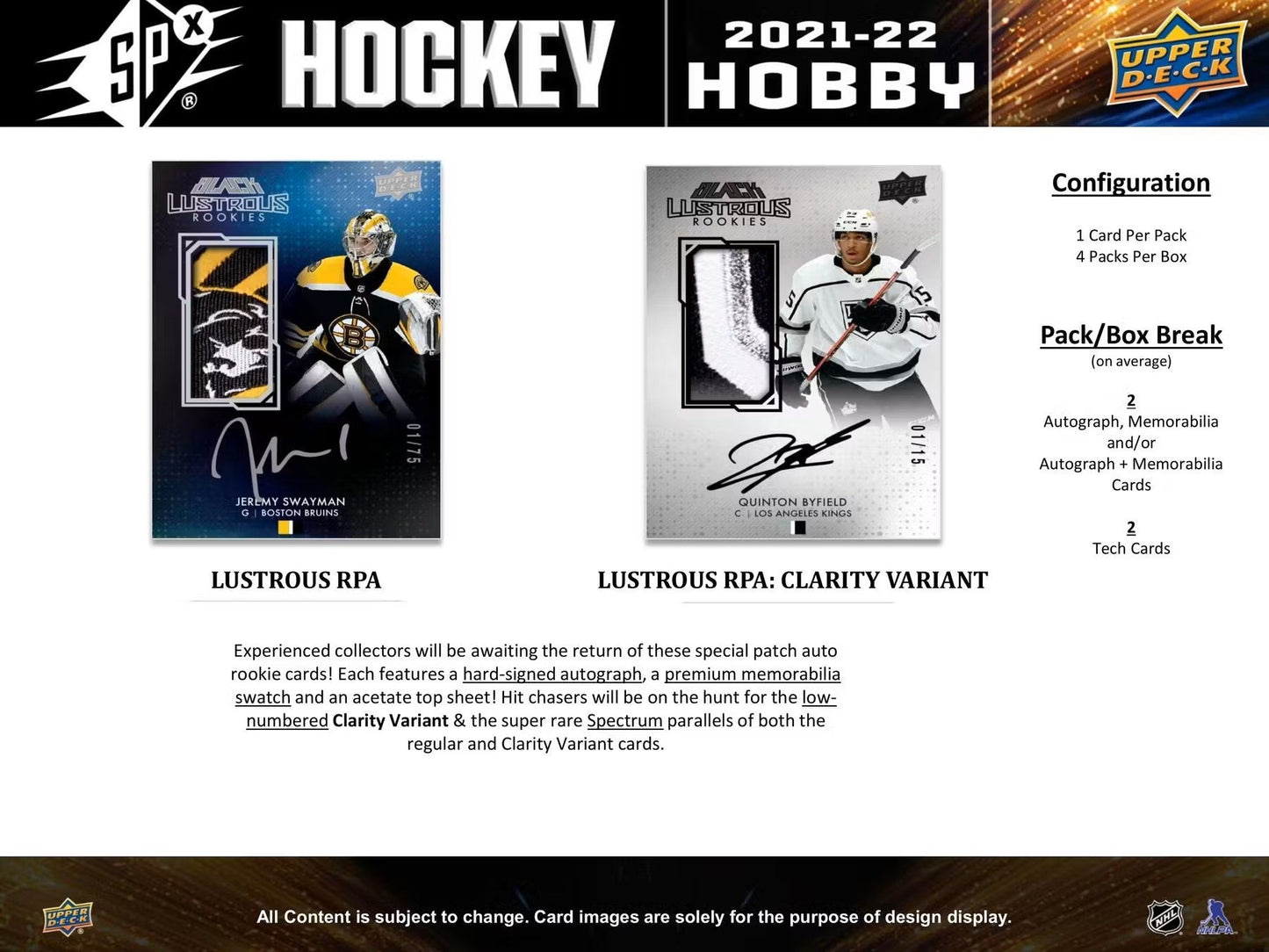 2021 - 22 Upper Deck SPx Hockey Hobby Box - Columbia Hobby - Sports Card Boxes - Toploaders - Card Savers