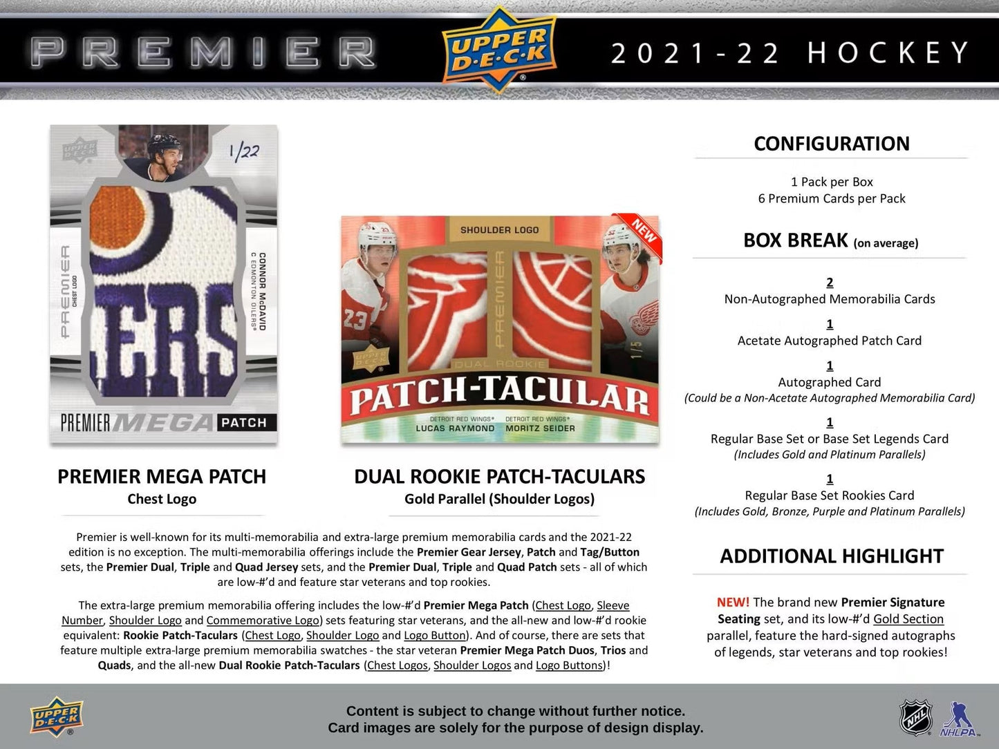 2021/22 Upper Deck Premier Hockey Hobby Box - Columbia Hobby - Sports Card Boxes - Toploaders - Card Savers