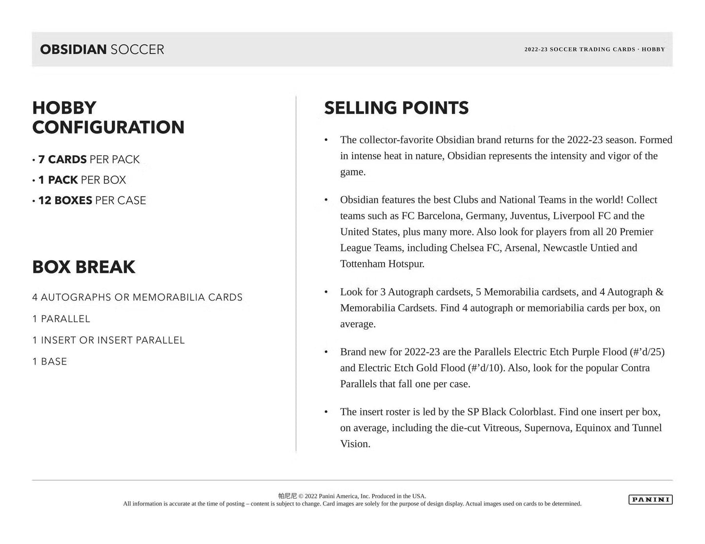 2022 - 23 Panini Obsidian Soccer Hobby Box - Columbia Hobby - Sports Card Boxes - Toploaders - Card Savers