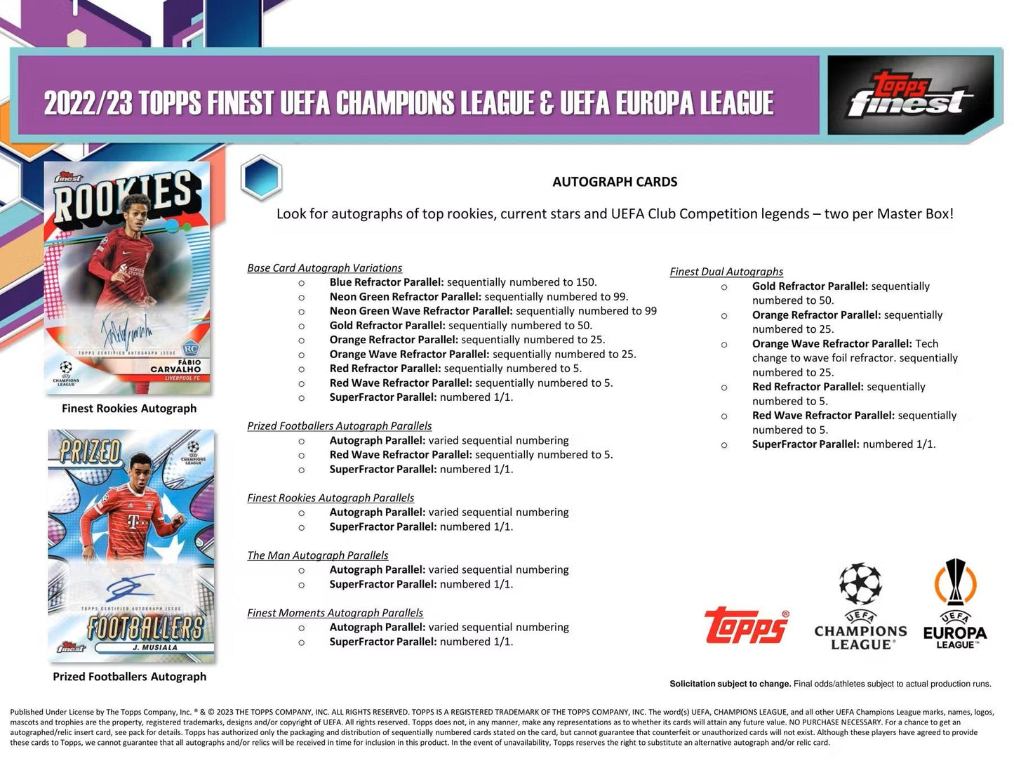 2022 - 23 Topps Finest UEFA Club Competitions Soccer Hobby Box - Columbia Hobby - Sports Card Boxes - Toploaders - Card Savers