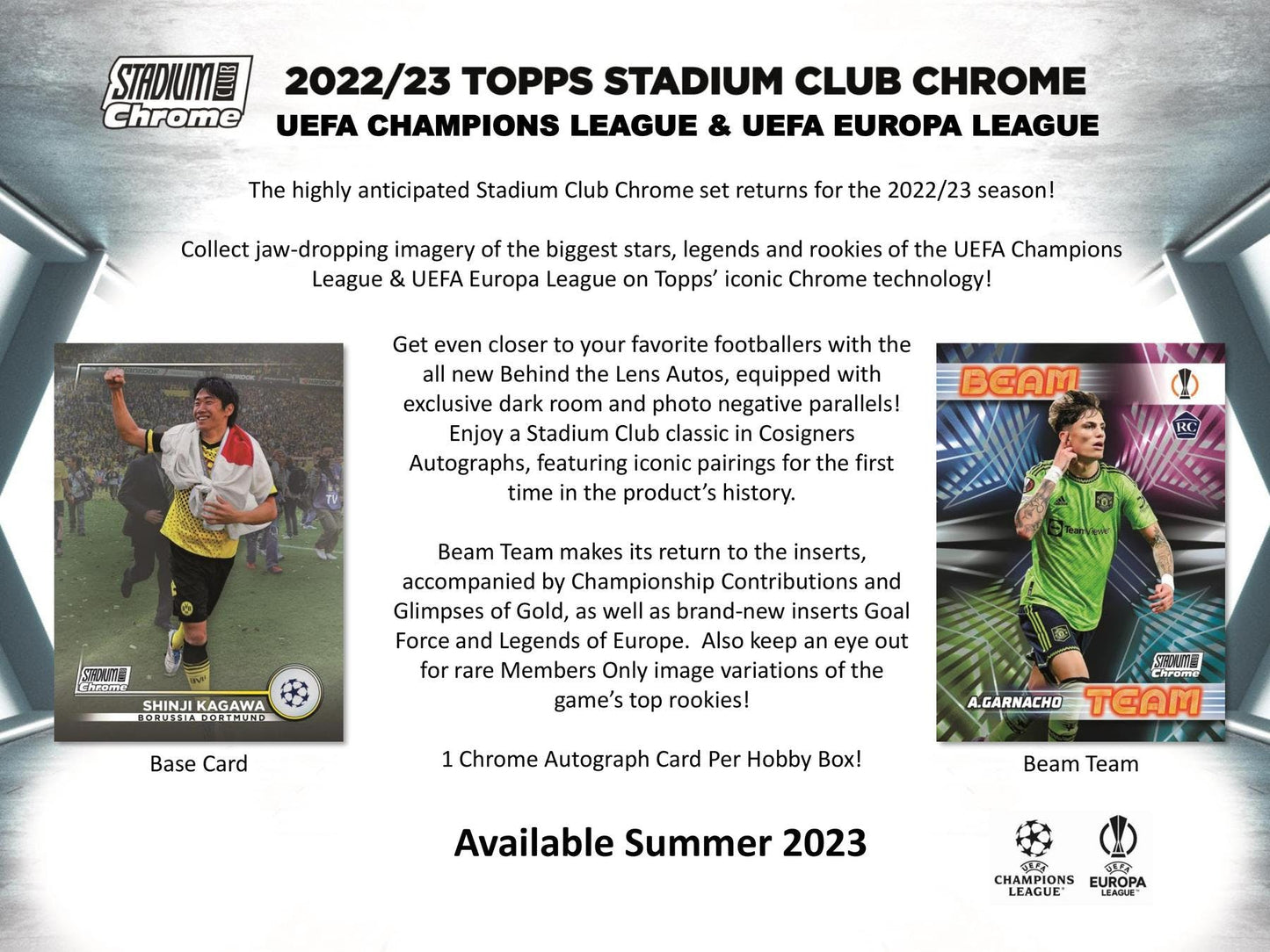 2022 - 23 Topps Stadium Club Chrome UEFA Club Competitions Soccer Hobby Box - Columbia Hobby - Sports Card Boxes - Toploaders - Card Savers