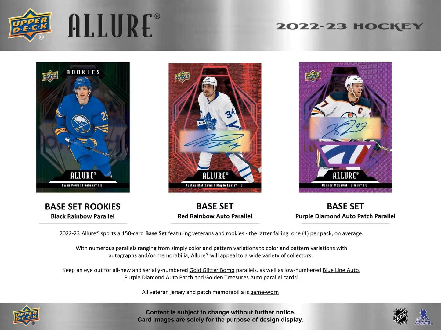 2022 - 23 Upper Deck Allure Hockey Hobby Box - Columbia Hobby - Sports Card Boxes - Toploaders - Card Savers