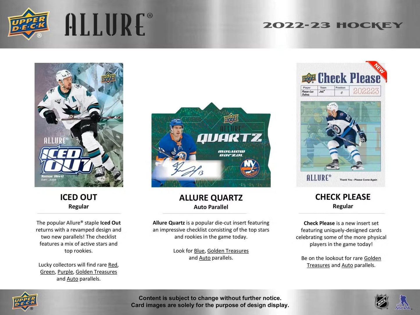 2022 - 23 Upper Deck Allure Hockey Hobby Box - Columbia Hobby - Sports Card Boxes - Toploaders - Card Savers