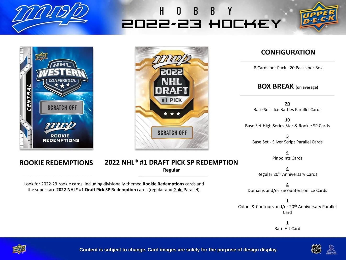 2022 - 23 Upper Deck MVP Hockey Hobby Box - Columbia Hobby - Sports Card Boxes - Toploaders - Card Savers