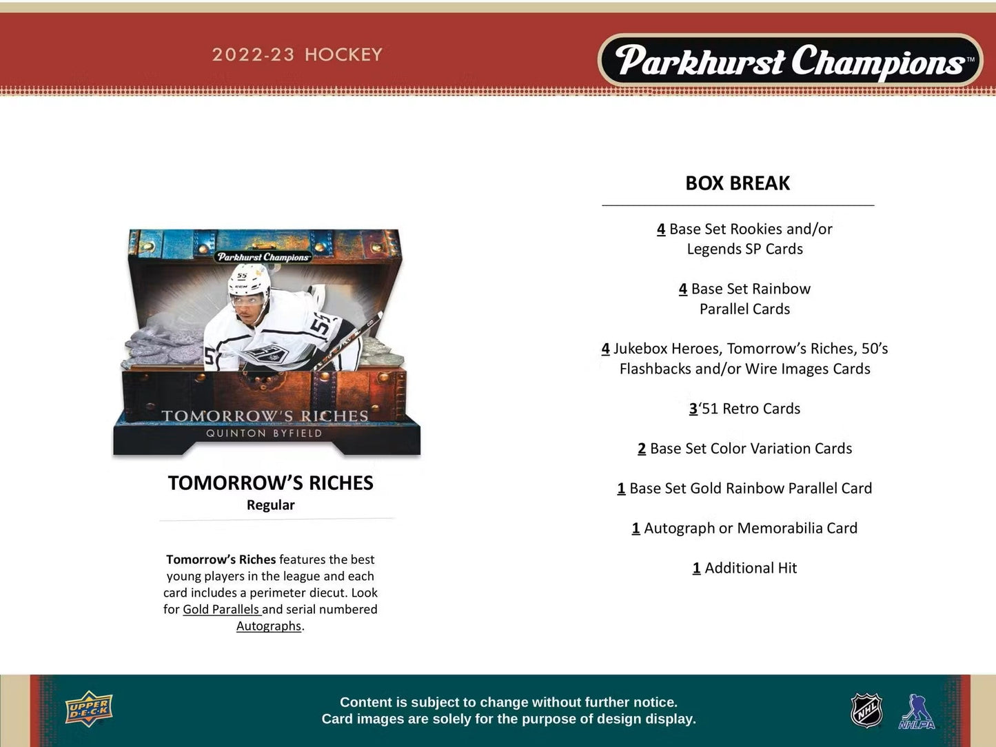 2022 - 23 Upper Deck Parkhurst Champions Hockey Hobby Box - Columbia Hobby - Sports Card Boxes - Toploaders - Card Savers