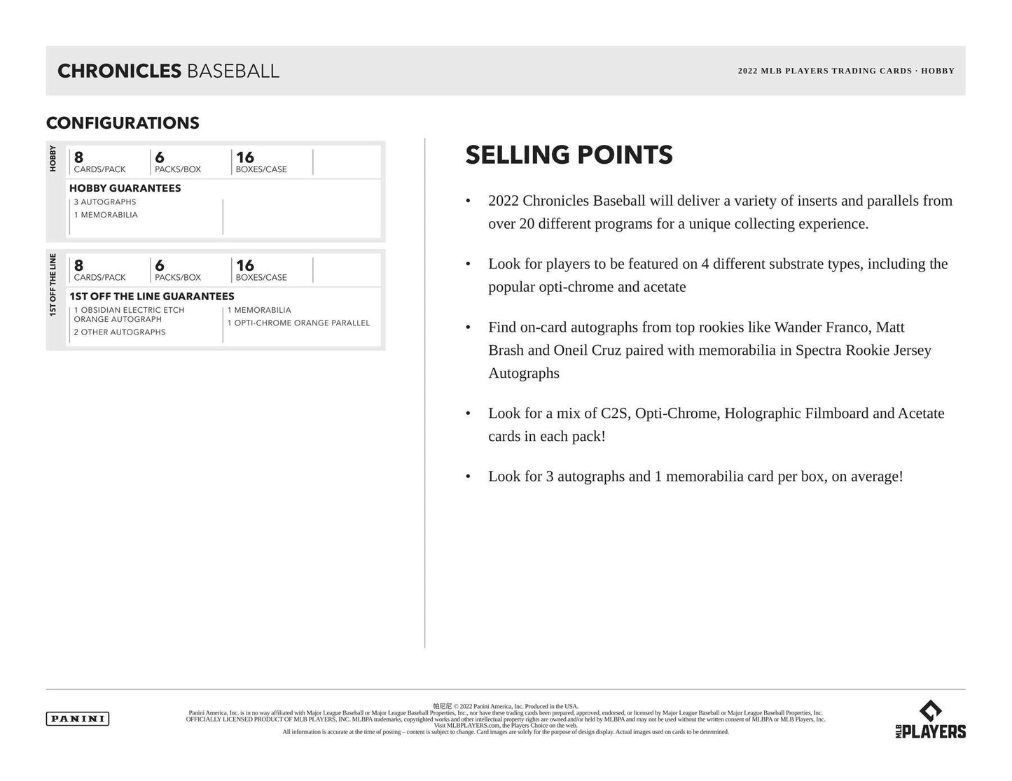 2022 Panini Chronicles Baseball Hobby Box - Columbia Hobby - Sports Card Boxes - Toploaders - Card Savers