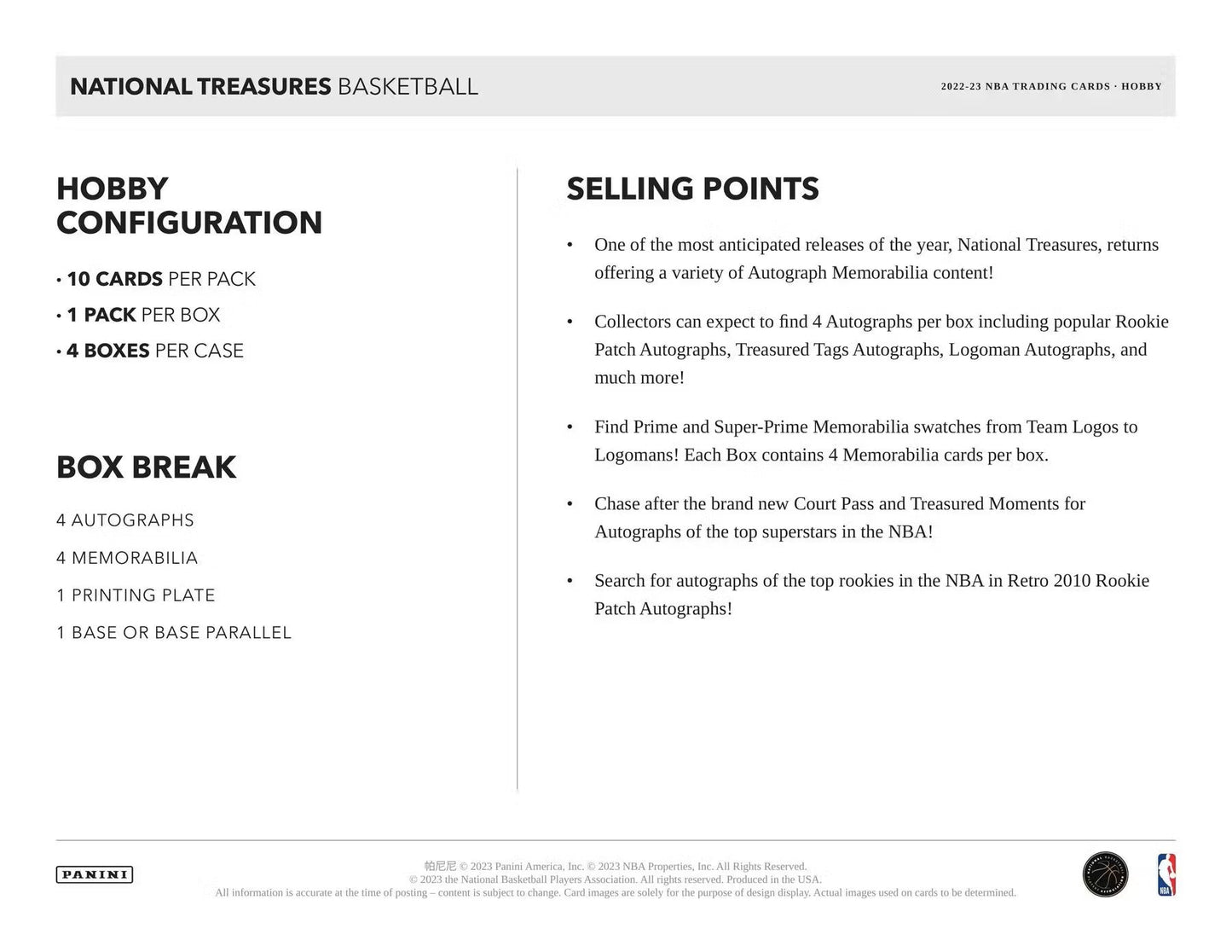 2022/23 Panini National Treasures Basketball Hobby Box - Columbia Hobby - Sports Card Boxes - Toploaders - Card Savers