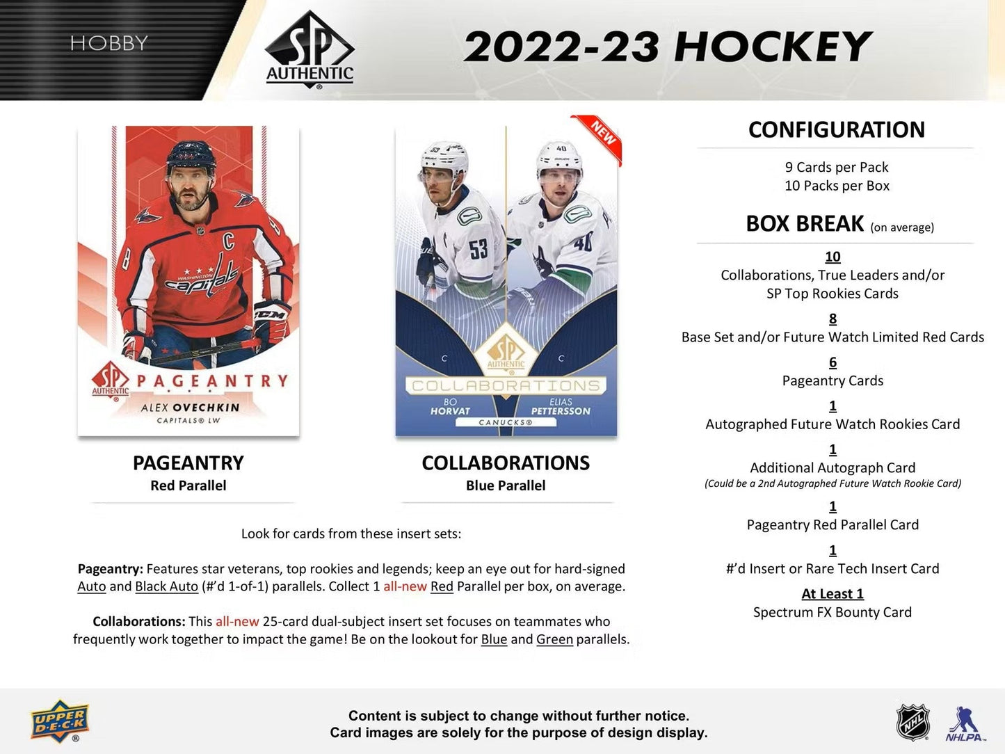 2022/23 Upper Deck SP Authentic Hockey Hobby Box - Columbia Hobby - Sports Card Boxes - Toploaders - Card Savers