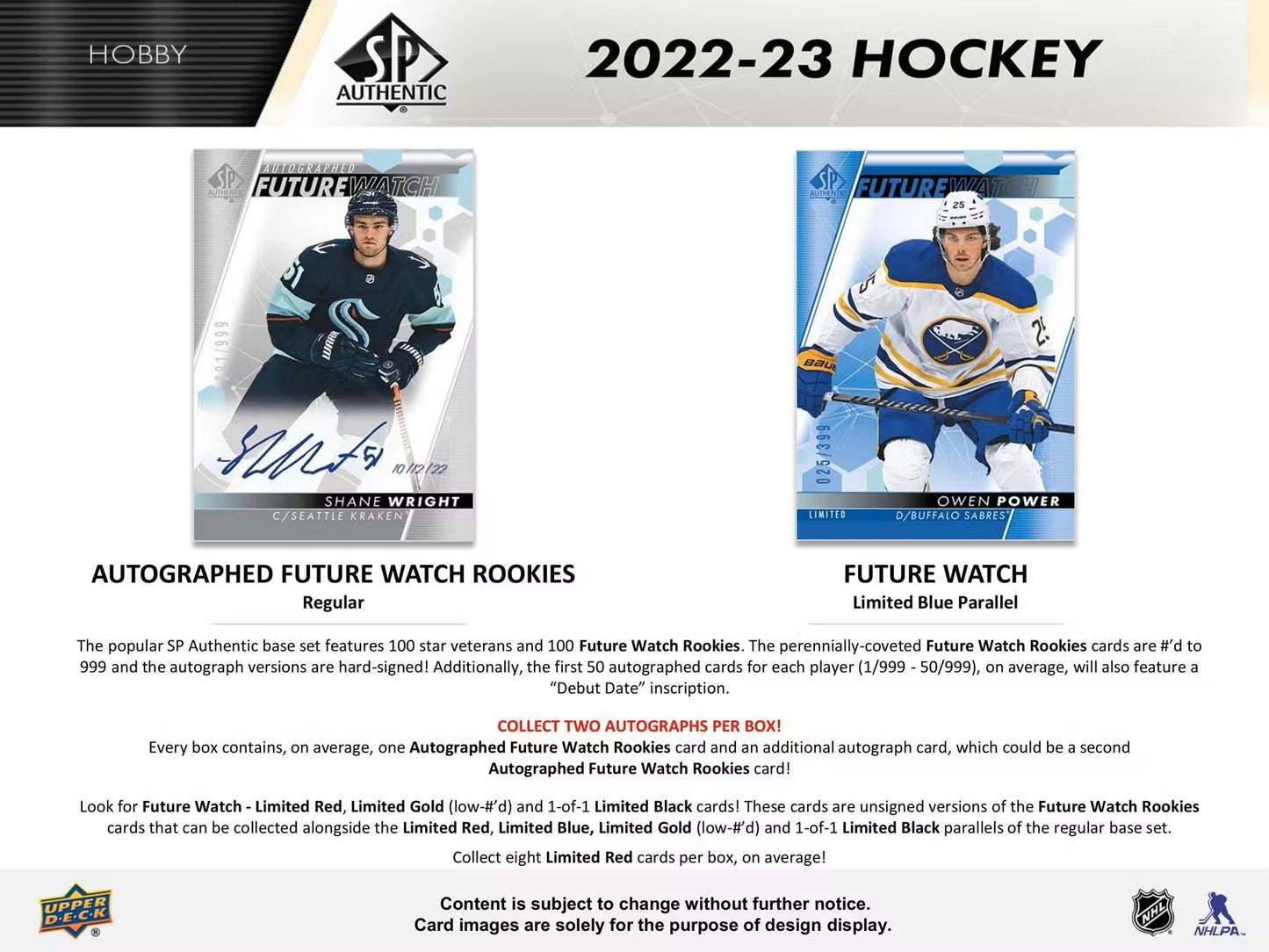 2022/23 Upper Deck SP Authentic Hockey Hobby Box - Columbia Hobby - Sports Card Boxes - Toploaders - Card Savers