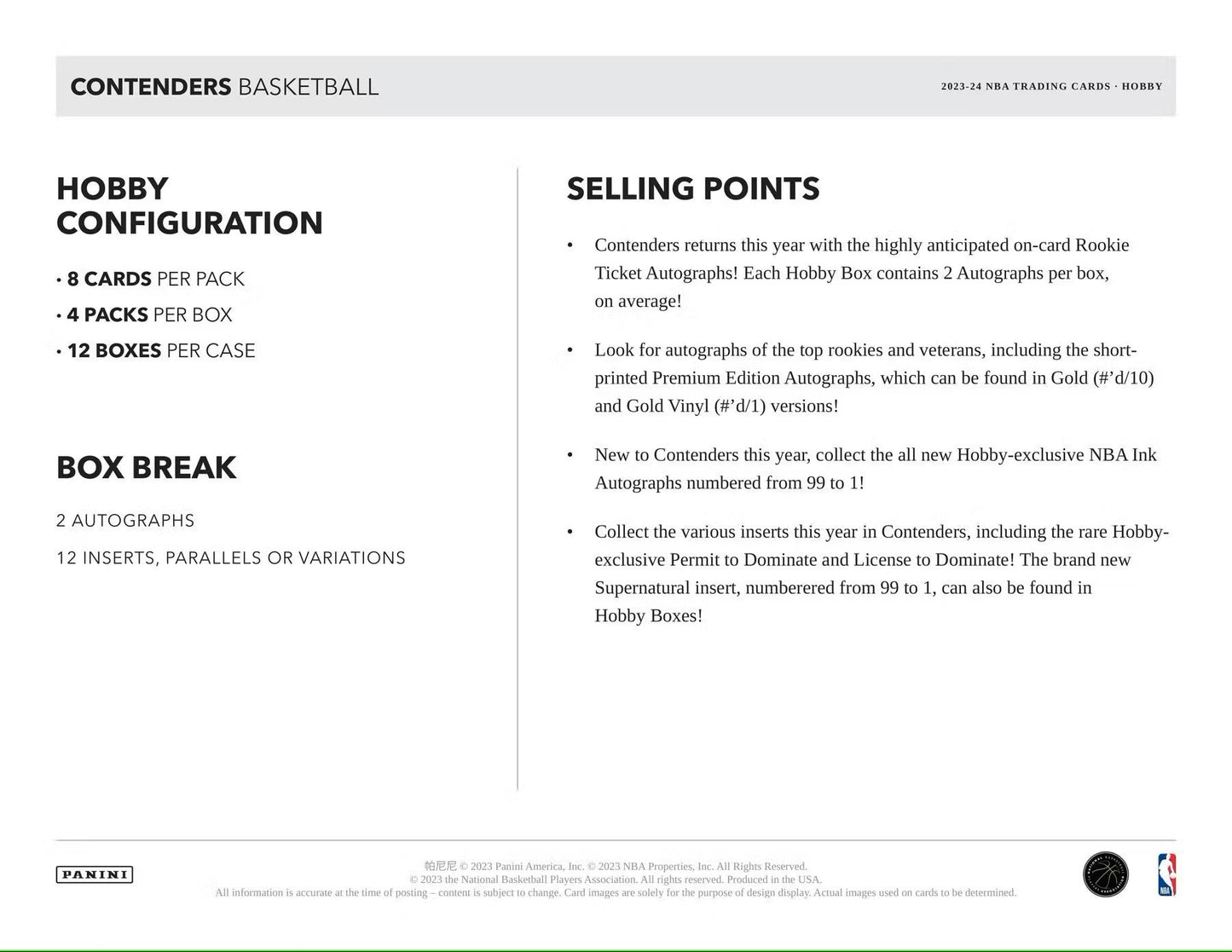 2023 - 24 Panini Contenders Basketball Hobby Box - Columbia Hobby - Sports Card Boxes - Toploaders - Card Savers