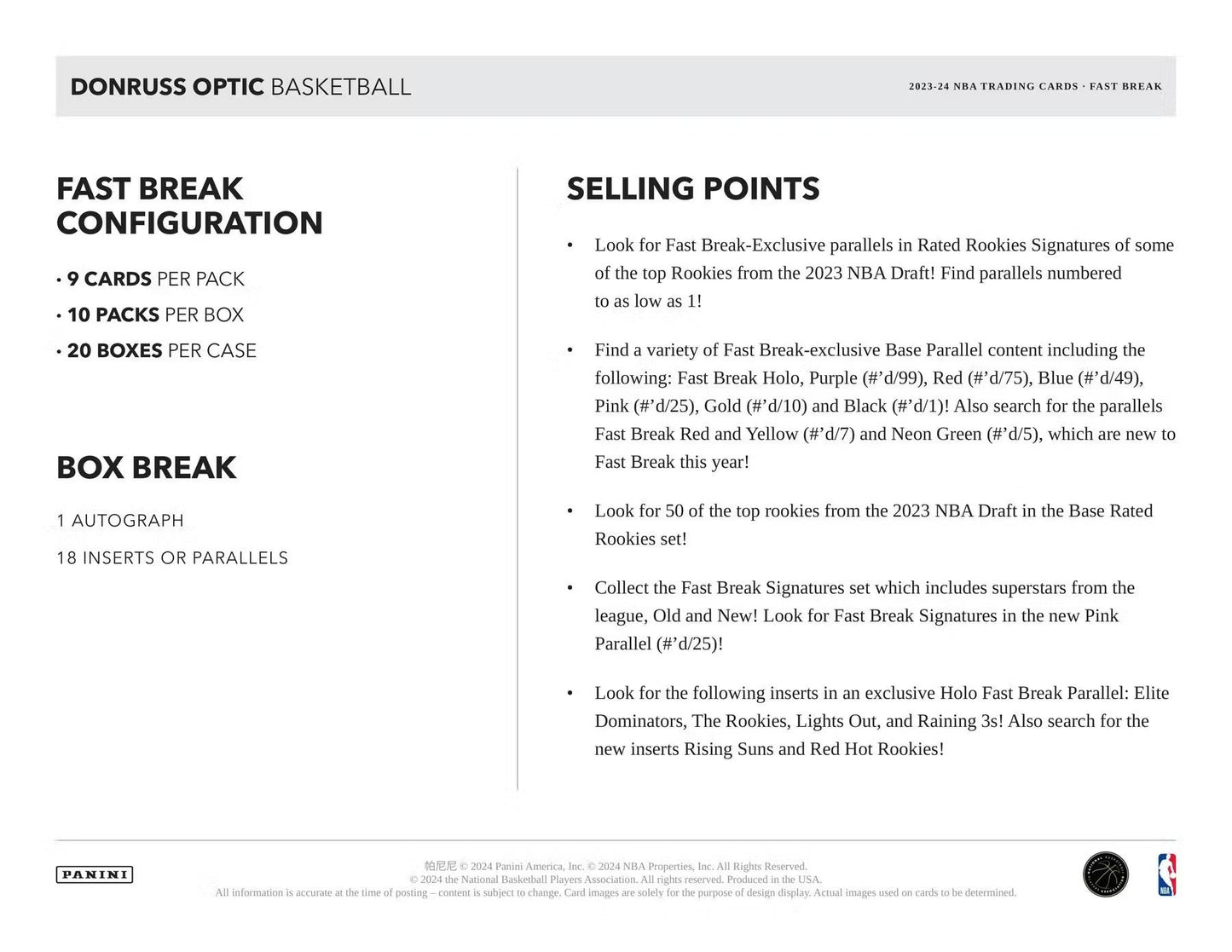 2023 - 24 Panini Donruss Optic Basketball Fast Break Box - Columbia Hobby - Sports Card Boxes - Toploaders - Card Savers