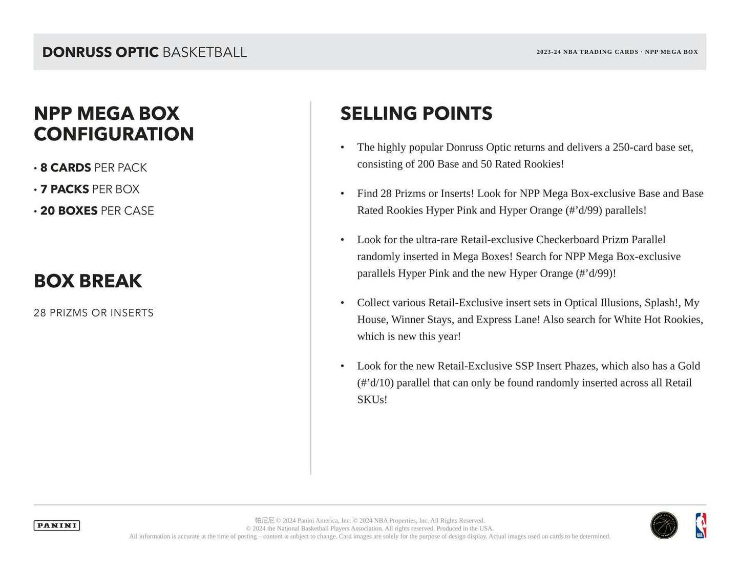 2023 - 24 Panini Donruss Optic Basketball Mega Box (Hyper Pink Prizms) - Columbia Hobby - Sports Card Boxes - Toploaders - Card Savers