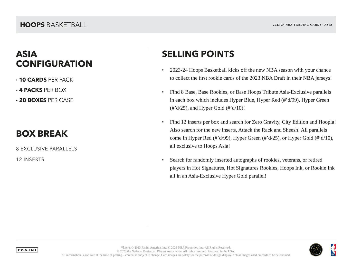2023 - 24 Panini Hoops Basketball Asia Box - Columbia Hobby - Sports Card Boxes - Toploaders - Card Savers