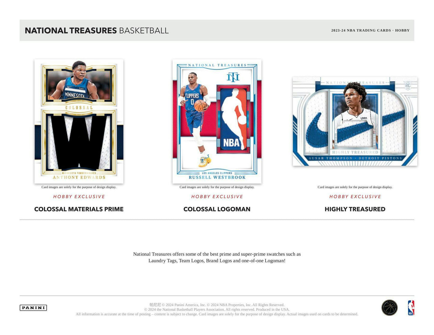 2023 - 24 Panini National Treasures NBA Basketball Hobby Box - Columbia Hobby - Sports Card Boxes - Toploaders - Card Savers