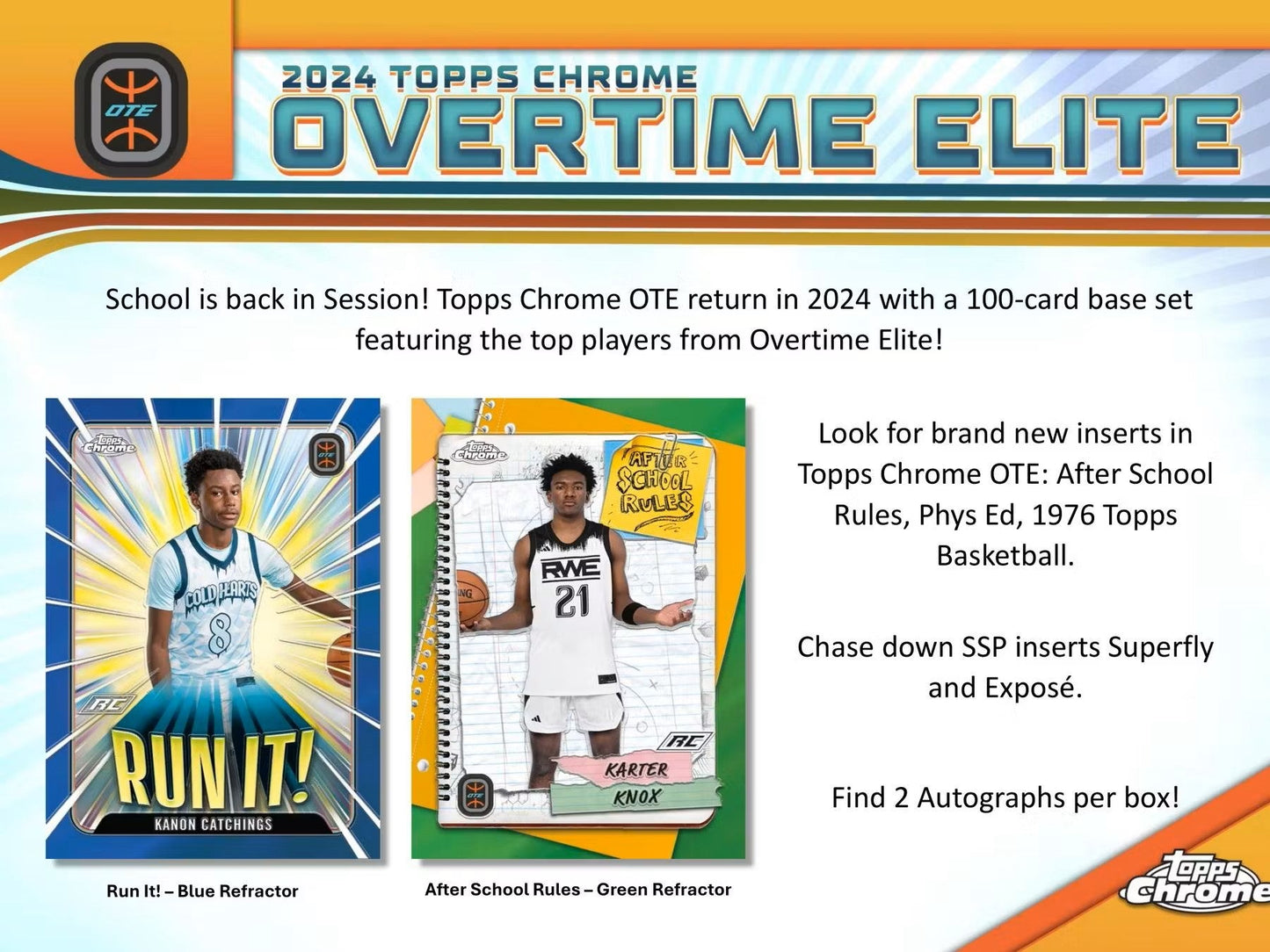 2023 - 24 Topps Chrome Overtime Elite Basketball Hobby Box - Columbia Hobby - Sports Card Boxes - Toploaders - Card Savers