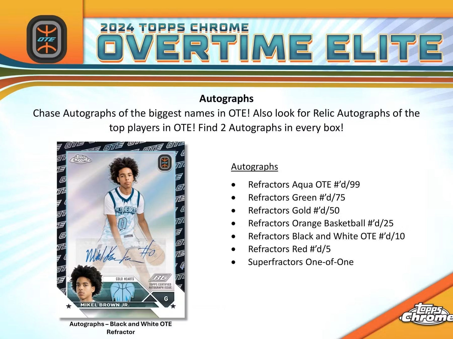 2023 - 24 Topps Chrome Overtime Elite Basketball Hobby Box - Columbia Hobby - Sports Card Boxes - Toploaders - Card Savers