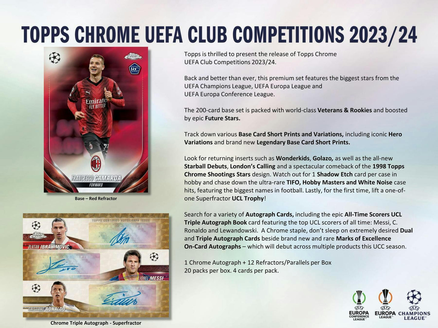 2023 - 24 Topps Chrome UEFA Club Competitions Soccer 7 - Pack Blaster Box - Columbia Hobby - Sports Card Boxes - Toploaders - Card Savers