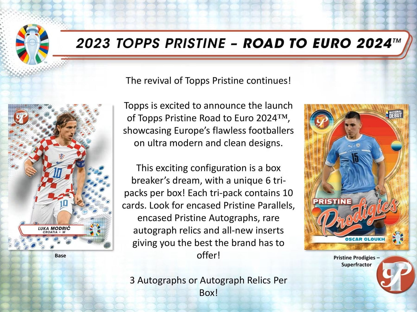 2023 - 24 Topps Pristine Road to Euros Soccer Hobby Box - Columbia Hobby - Sports Card Boxes - Toploaders - Card Savers