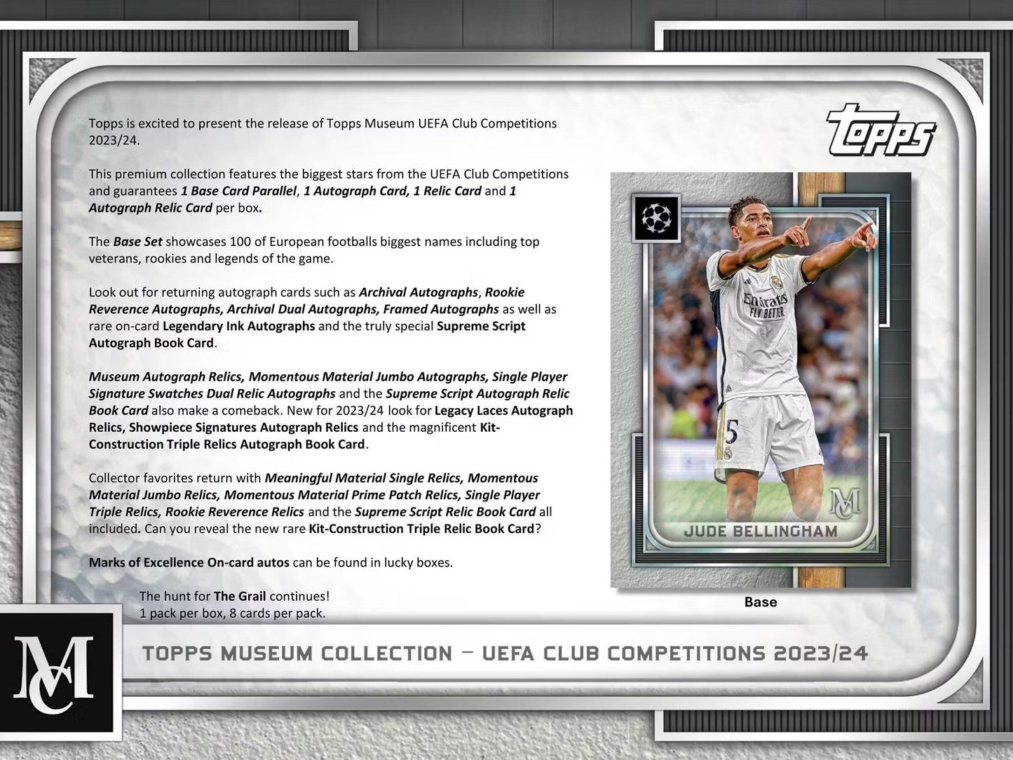 2023 - 24 Topps UEFA Club Competitions Museum Collection Soccer Hobby Box - Columbia Hobby - Sports Card Boxes - Toploaders - Card Savers