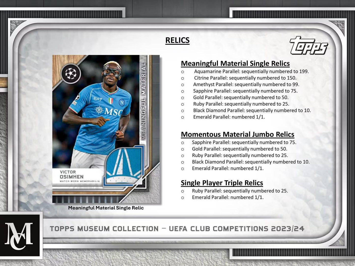 2023 - 24 Topps UEFA Club Competitions Museum Collection Soccer Hobby Box - Columbia Hobby - Sports Card Boxes - Toploaders - Card Savers
