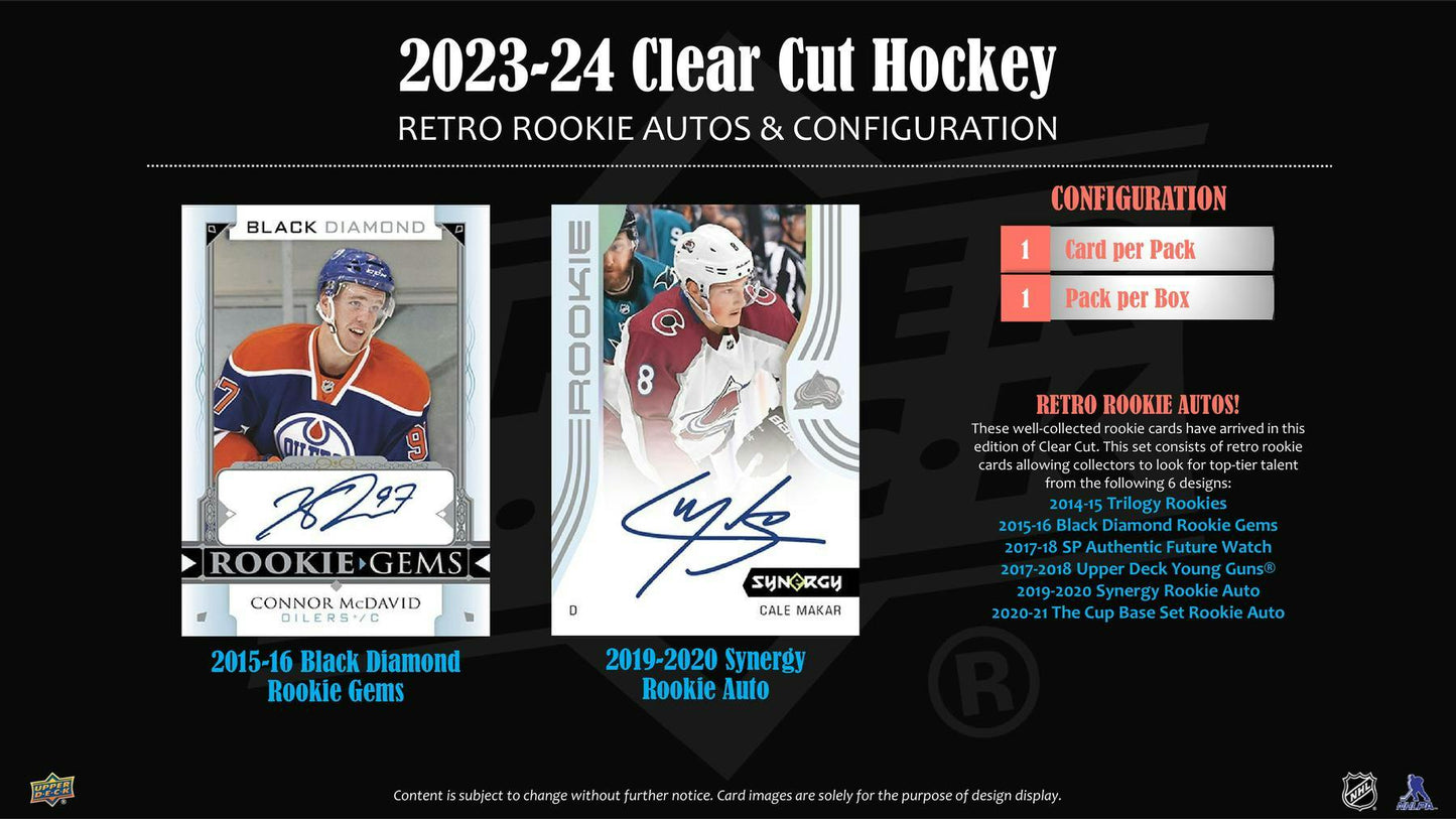 2023 - 24 Upper Deck Clear Cut Hockey Hobby Box - Columbia Hobby - Sports Card Boxes - Toploaders - Card Savers