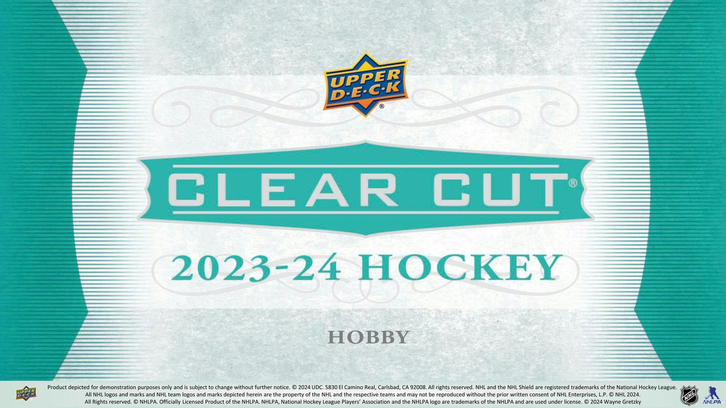 2023 - 24 Upper Deck Clear Cut Hockey Hobby Box - Columbia Hobby - Sports Card Boxes - Toploaders - Card Savers