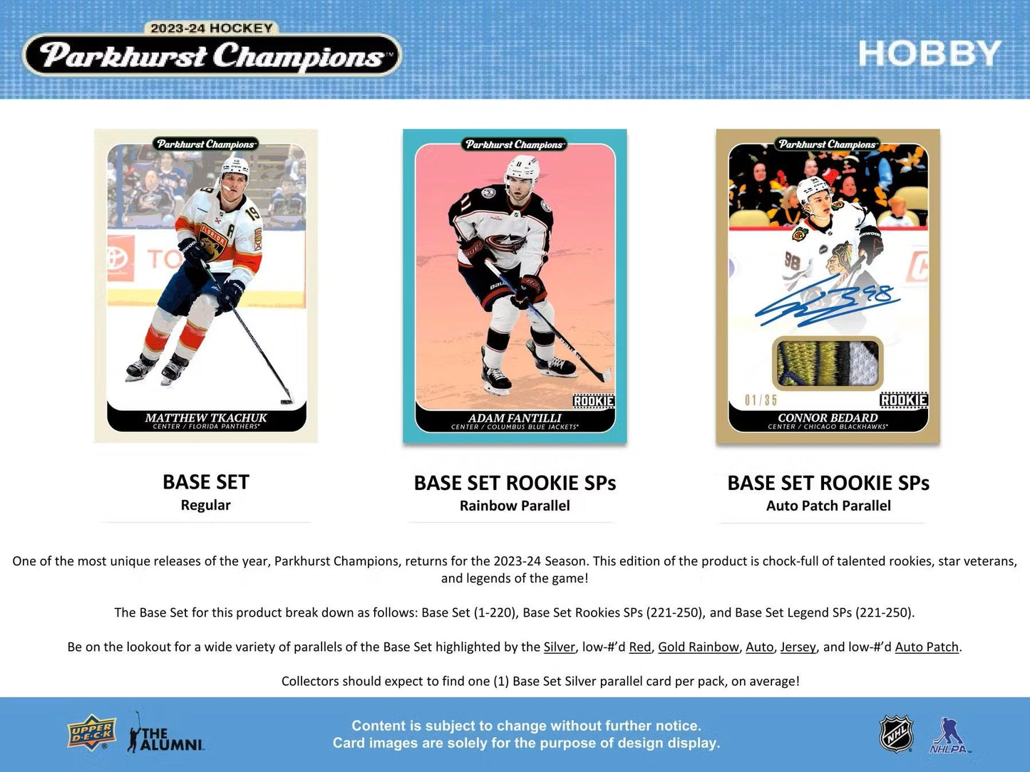 2023 - 24 Upper Deck Parkhurst Champions Hockey Hobby Box - Columbia Hobby - Sports Card Boxes - Toploaders - Card Savers