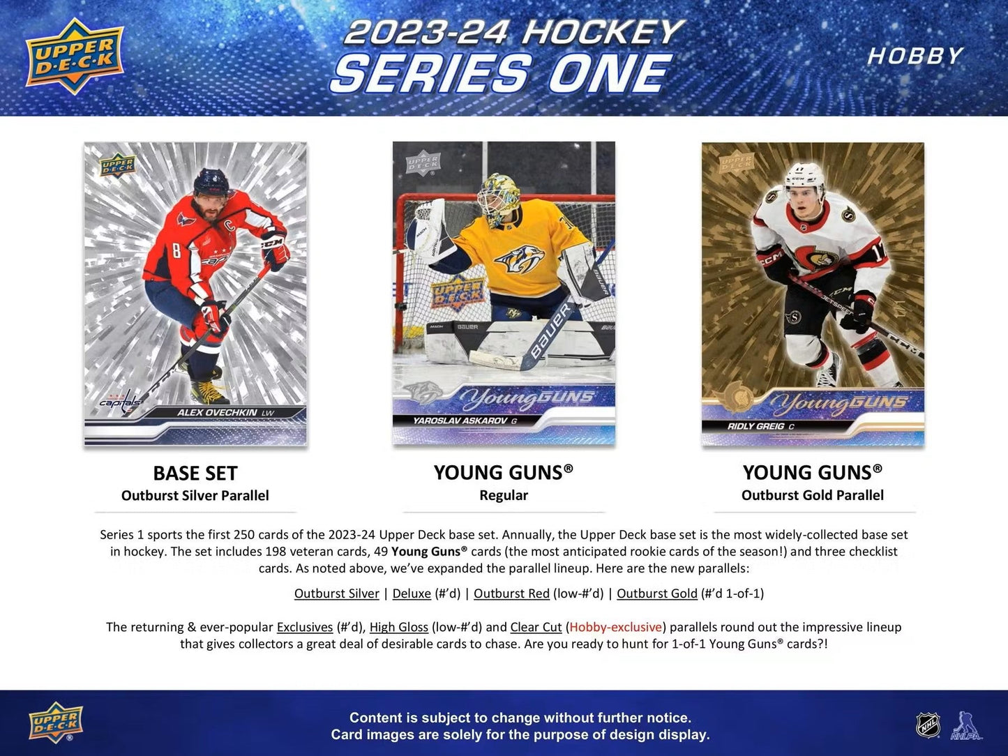 2023 - 24 Upper Deck Series 1 Hockey Hobby Box - Columbia Hobby - Sports Card Boxes - Toploaders - Card Savers