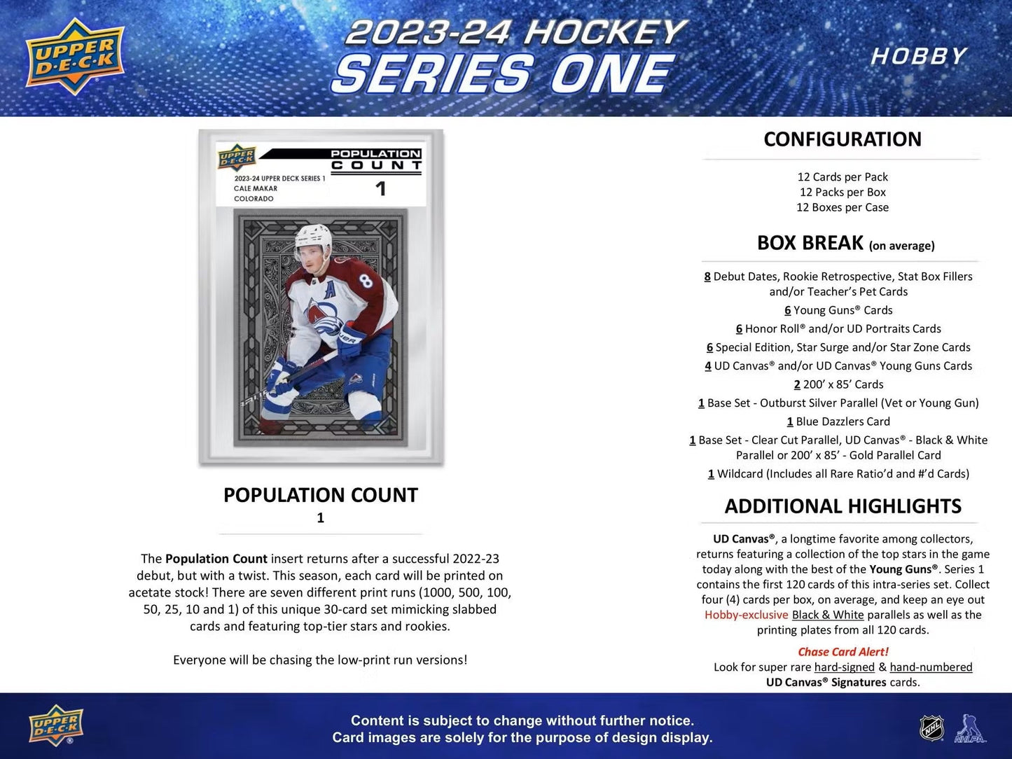 2023 - 24 Upper Deck Series 1 Hockey Hobby Box - Columbia Hobby - Sports Card Boxes - Toploaders - Card Savers