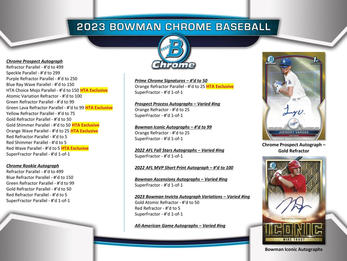 2023 Bowman Chrome Baseball HTA Choice Box - Columbia Hobby - Sports Card Boxes - Toploaders - Card Savers