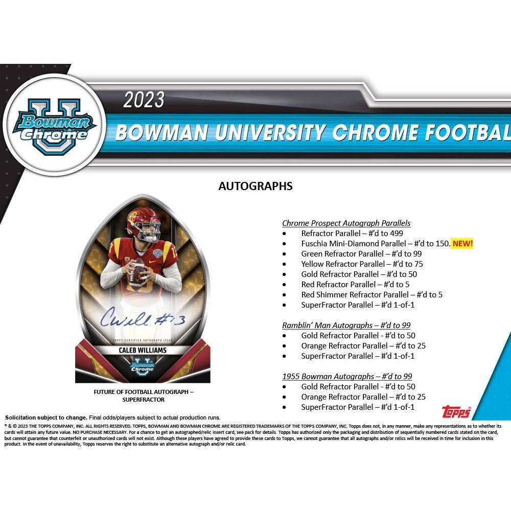 2023 Bowman University Chrome Football Blaster Box - Columbia Hobby - Sports Card Boxes - Toploaders - Card Savers