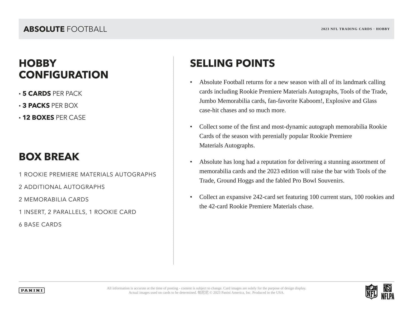 2023 Panini Absolute Football Hobby Box - Columbia Hobby - Sports Card Boxes - Toploaders - Card Savers
