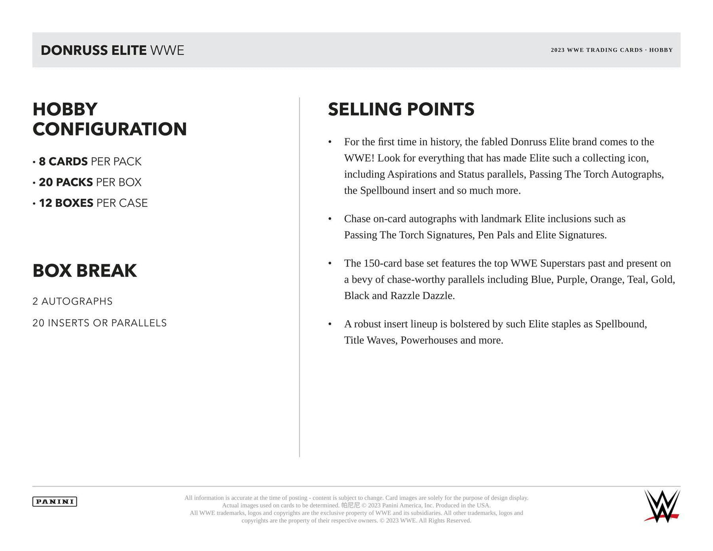 2023 Panini Donruss Elite WWE Wrestling Hobby Box - Columbia Hobby - Sports Card Boxes - Toploaders - Card Savers