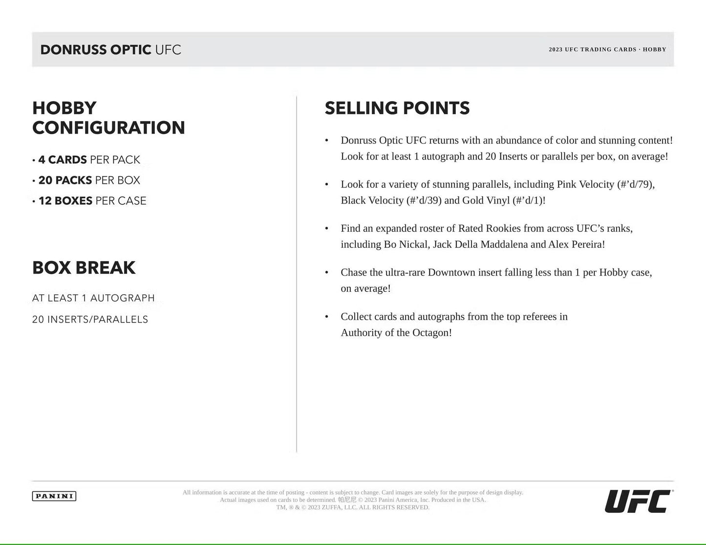 2023 Panini Donruss Optic UFC Hobby Box - Columbia Hobby - Sports Card Boxes - Toploaders - Card Savers